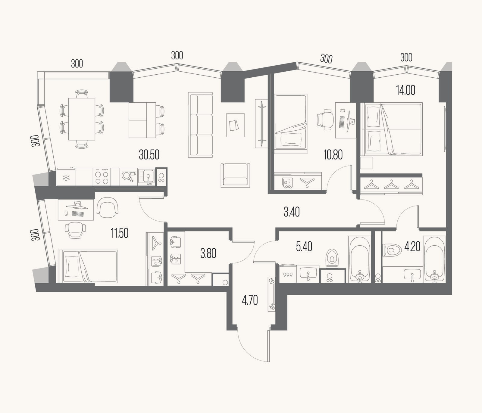 Планировка: 3-к, 88,3 м²