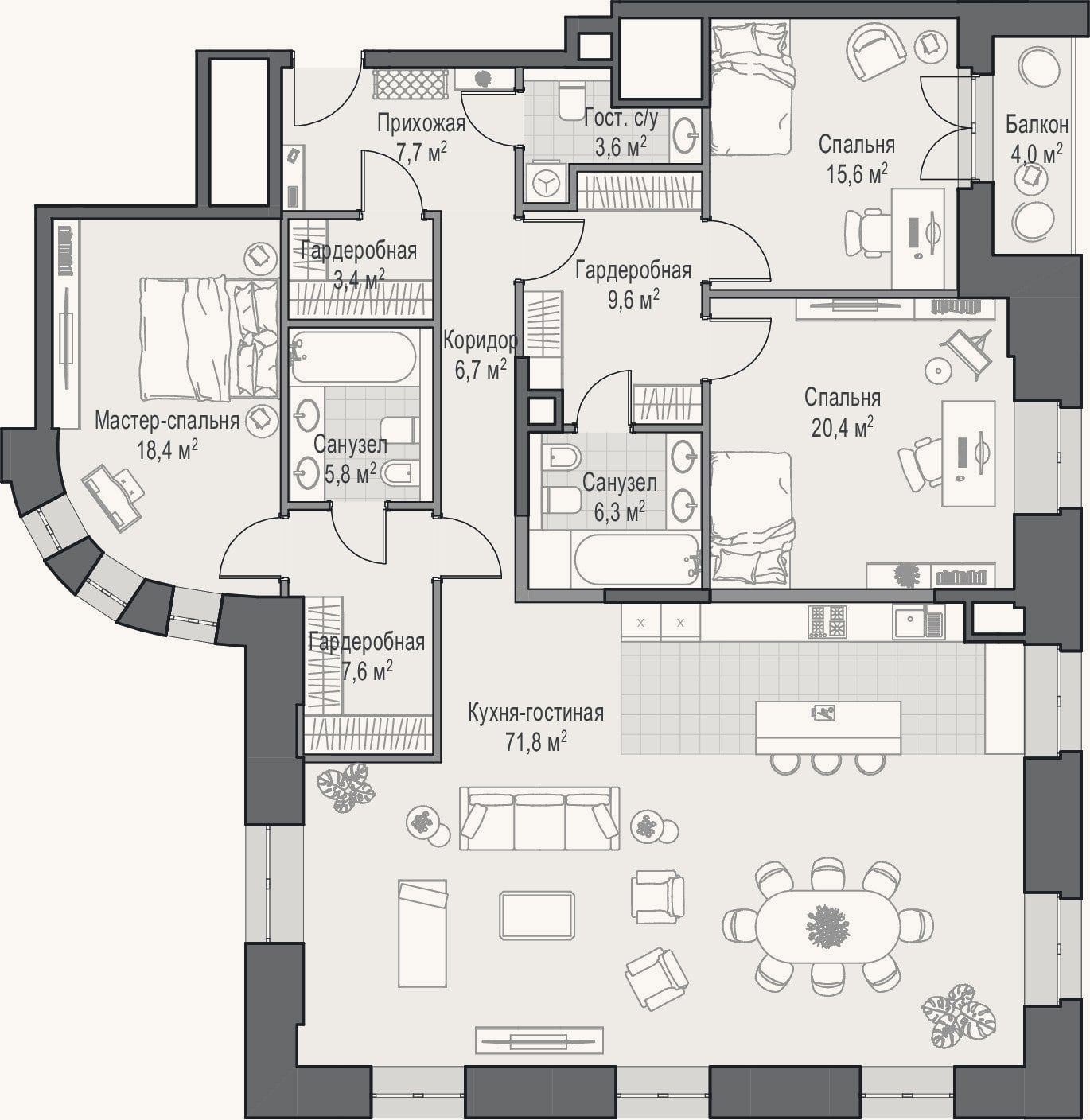 Планировка: 4+ к, 177,7 м²