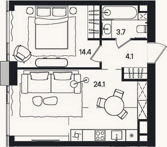 Планировка: 2-к, 47,4 м²