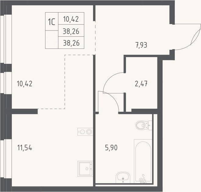 Планировка: Студия, 38,3 м²