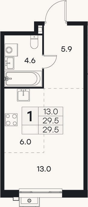 Планировка: Студия, 29,5 м²