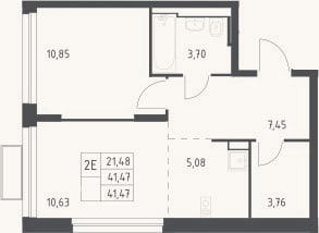 Планировка: 2-к, 41,5 м²