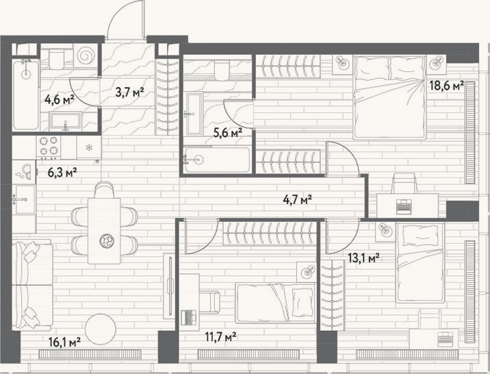Планировка: 4+ к, 84,4 м²