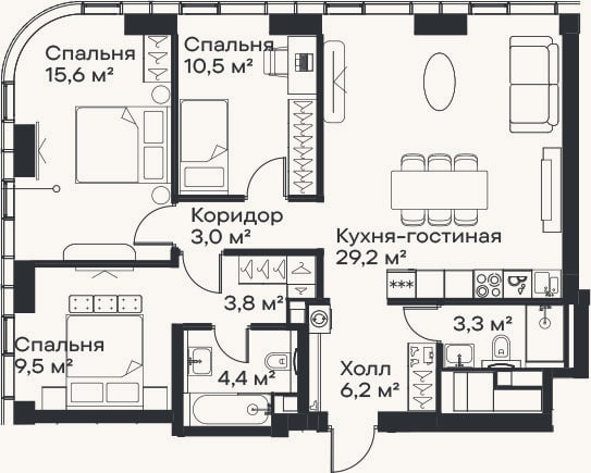 Планировка: 4+ к, 85,5 м²