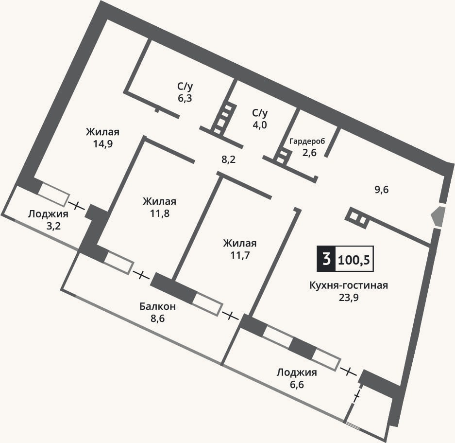 Планировка: 4+ к, 93,3 м²