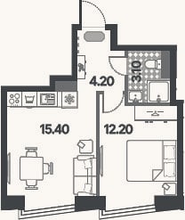 Планировка: 2-к, 34,9 м²