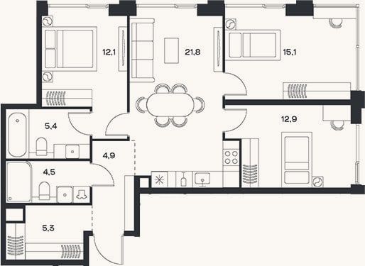 Планировка: 4+ к, 82 м²