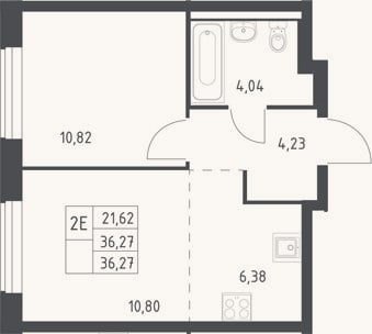 Планировка: 2-к, 36,3 м²
