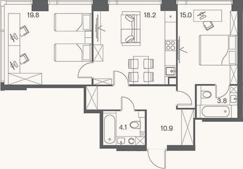 Планировка: 3-к, 71,8 м²
