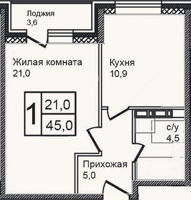 Планировка: 2-к, 41,4 м²