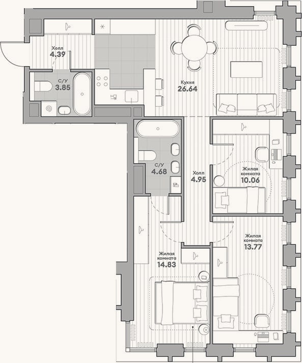 Планировка: 3-к, 83,2 м²