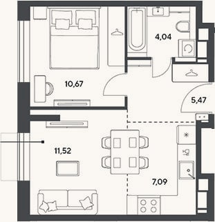 Планировка: 2-к, 38,8 м²