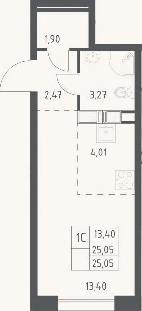 Планировка: Студия, 25,1 м²