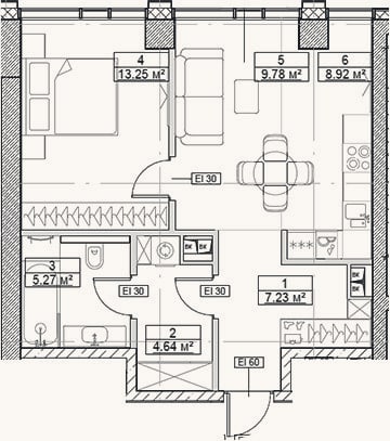 Планировка: 2-к, 49,1 м²