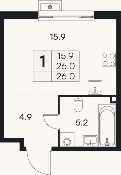 Планировка: Студия, 26 м²