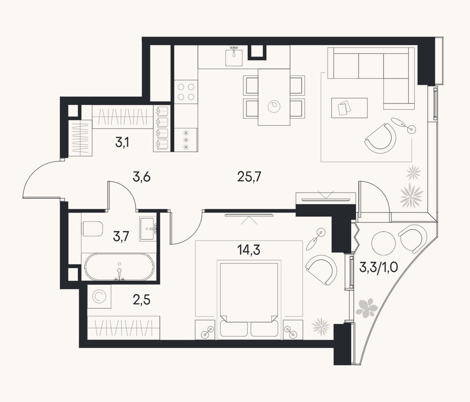 Планировка: 2-к, 52,9 м²