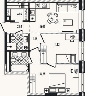 Планировка: 3-к, 61,1 м²