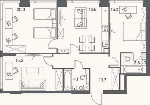 Планировка: 4+ к, 87,3 м²