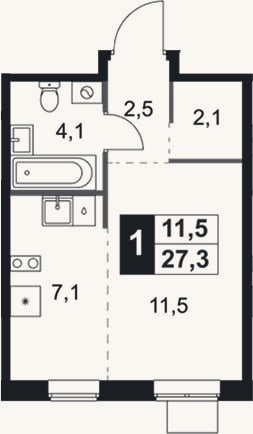 Планировка: Студия, 27,3 м²