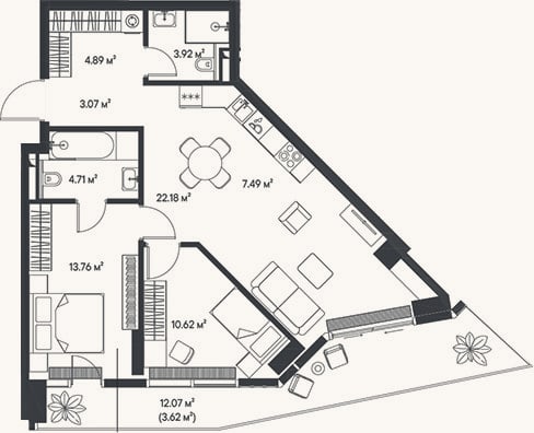 Планировка: 3-к, 70,6 м²