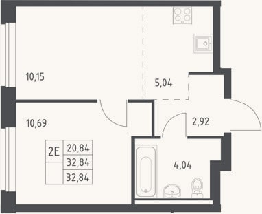 Планировка: 2-к, 32,8 м²