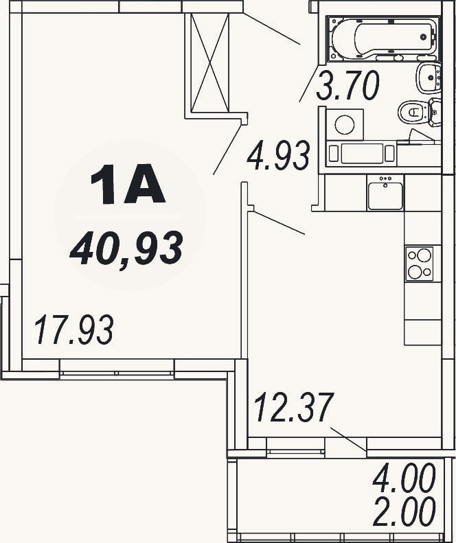 Планировка: 1-к, 38,9 м²