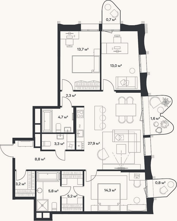 Планировка: 4+ к, 102,2 м²