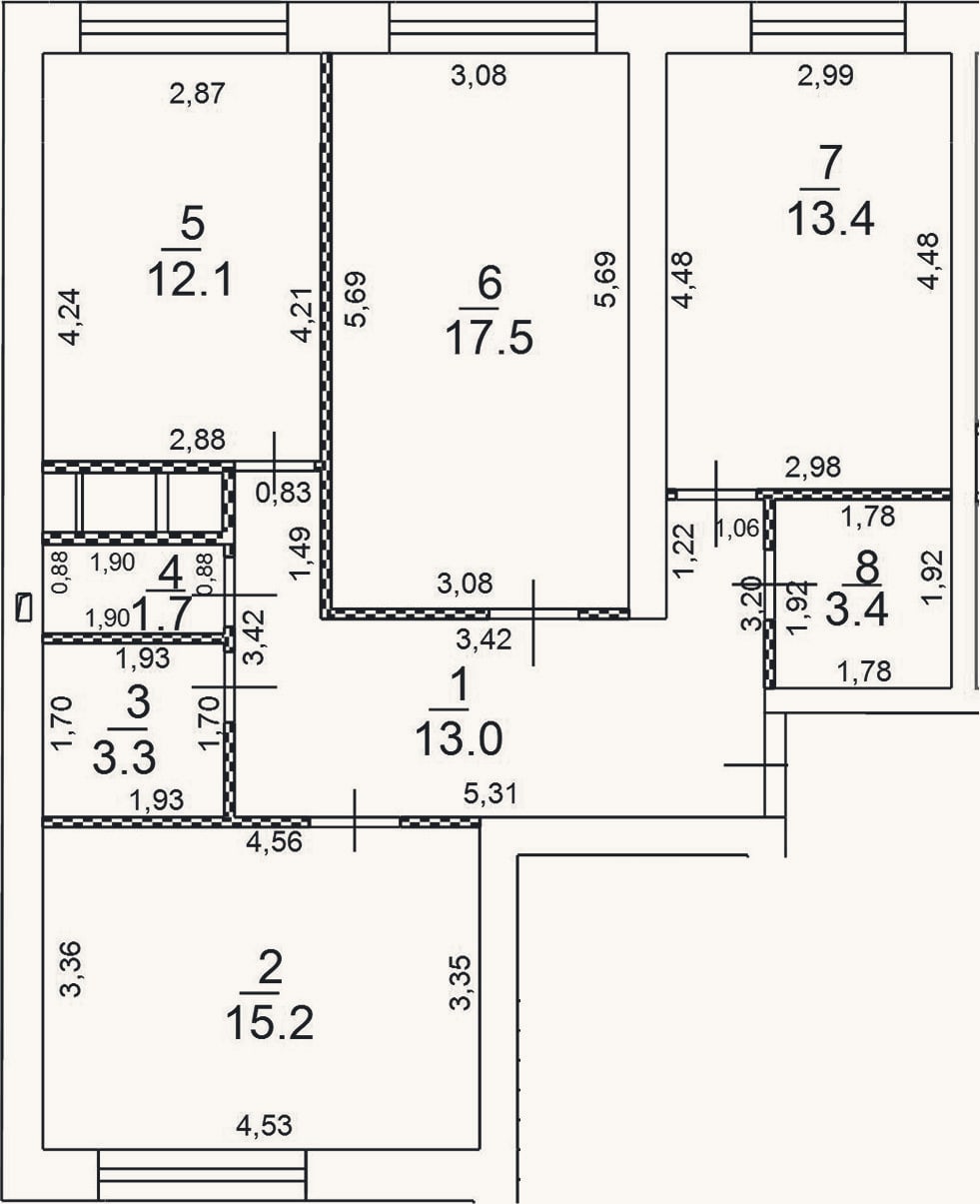 Планировка: 3-к, 79,6 м²