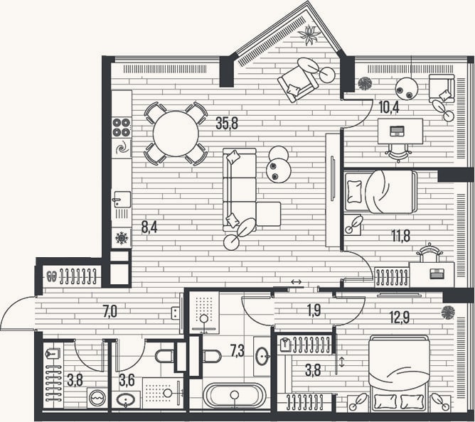 Планировка: 4+ к, 106,7 м²