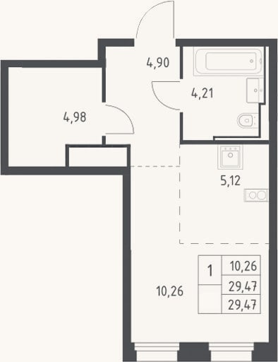 Планировка: Студия, 29,5 м²