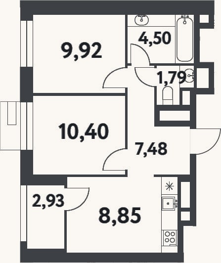 Планировка: 2-к, 45,6 м²