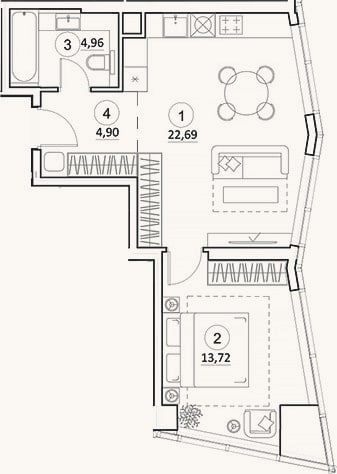 Планировка: 2-к, 46,3 м²