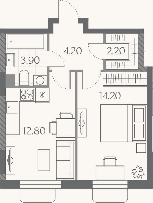 Планировка: 1-к, 37,3 м²