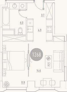Планировка: 2-к, 41,1 м²