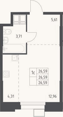 Планировка: Студия, 26,6 м²