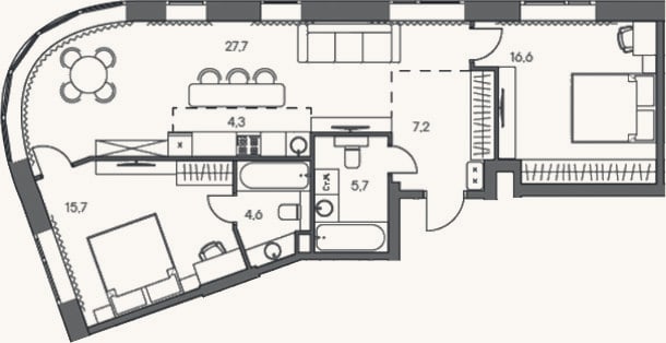 Планировка: 3-к, 83,4 м²