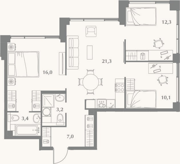 Планировка: 4+ к, 73,3 м²