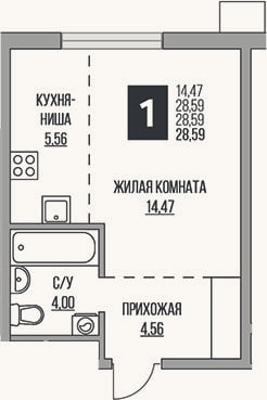 Планировка: Студия, 28,6 м²
