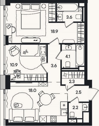 Планировка: 3-к, 66,1 м²