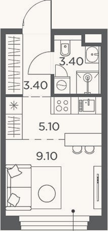 Планировка: Студия, 21 м²