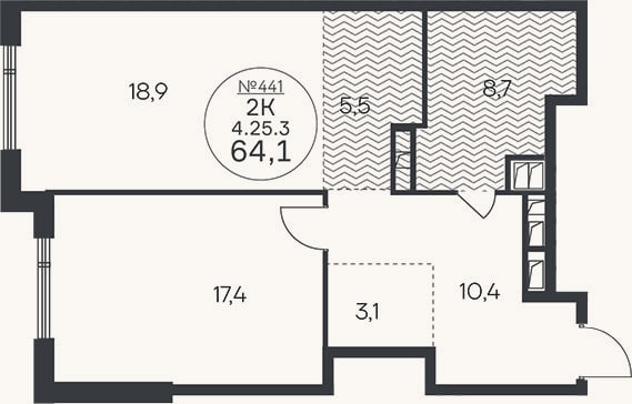 Планировка: 2-к, 64,1 м²