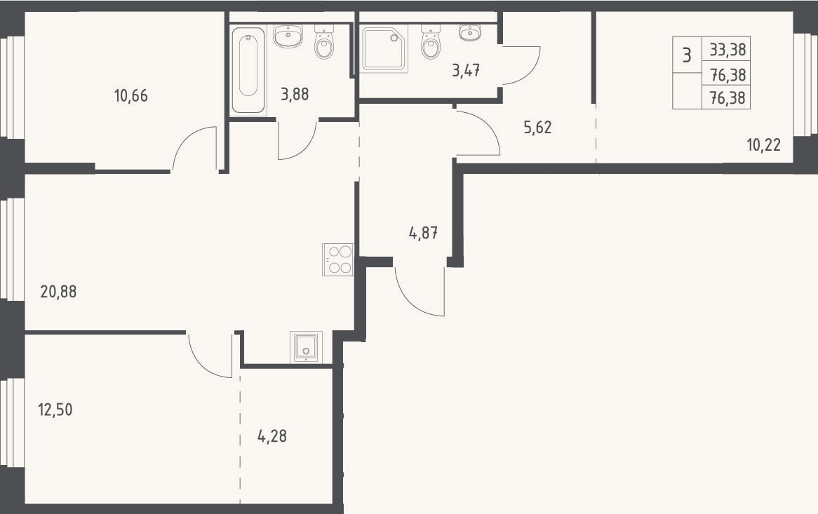 Планировка: 4+ к, 76,4 м²