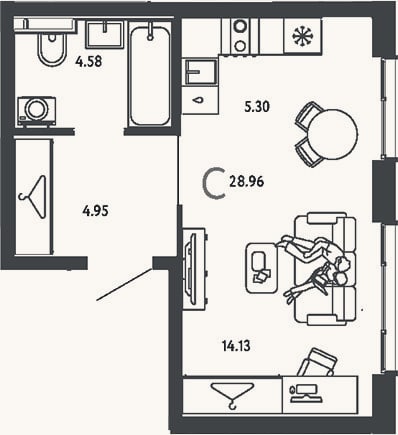 Планировка: Студия, 29 м²