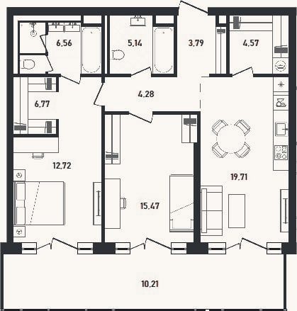 Планировка: 2-к, 79 м²