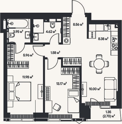 Планировка: 3-к, 68,2 м²