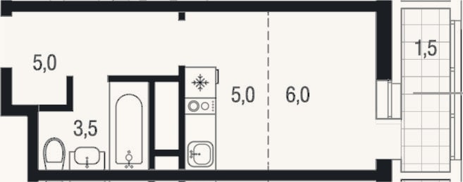 Планировка: Студия, 19,5 м²