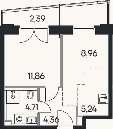 Планировка: 2-к, 35,1 м²