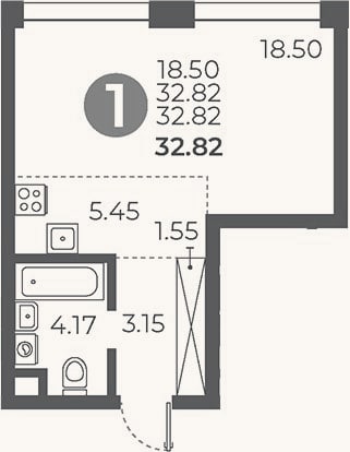 Планировка: Студия, 32,8 м²