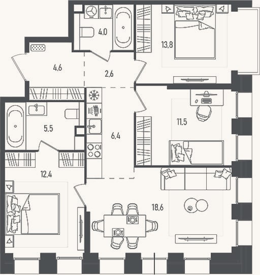 Планировка: 4+ к, 79,4 м²
