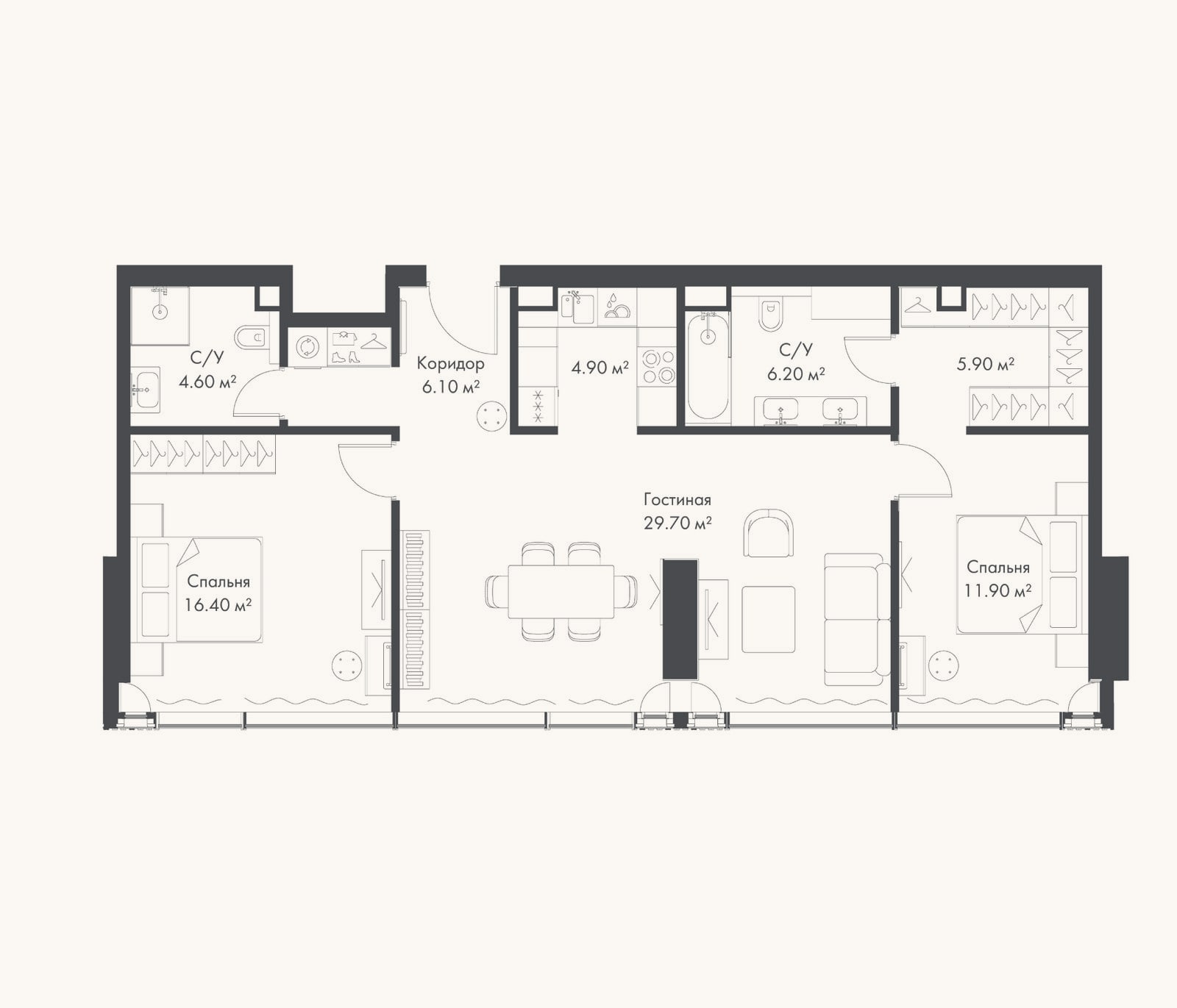 Планировка: 3-к, 85,7 м²